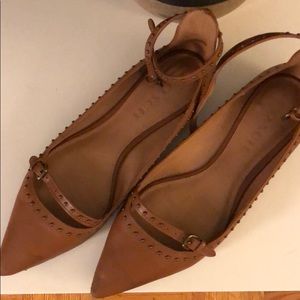 Coach cognac flats with ankle strap and studs